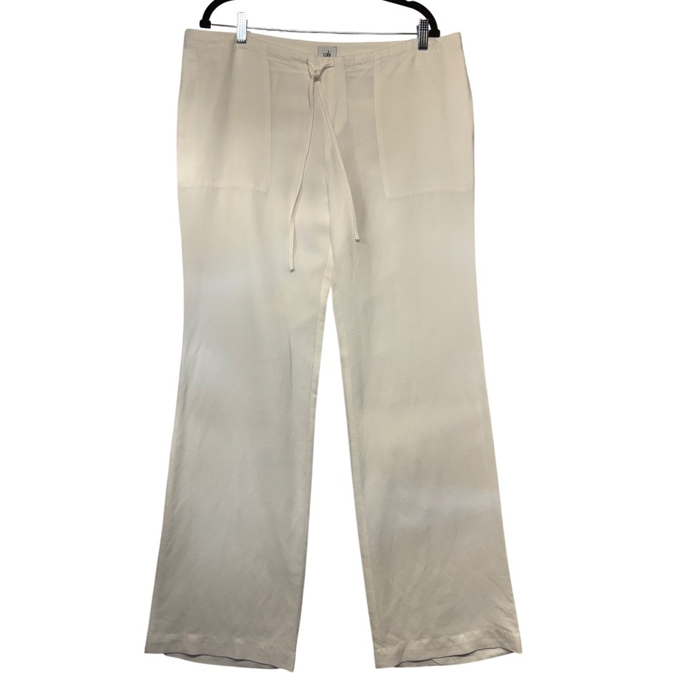 Cabi Womens Lyocell Linen Blend Drawstring Wide Leg Pants Off White Cream Size M